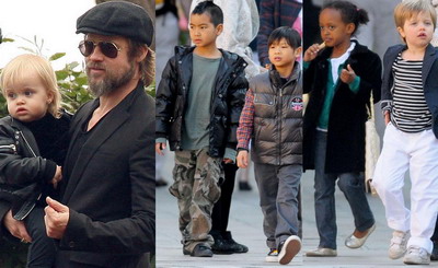 Cei 6 copii ai cuplului Brangelina - rasfatati in parc de Brad Pitt si parintii lui! GALERIE FOTO