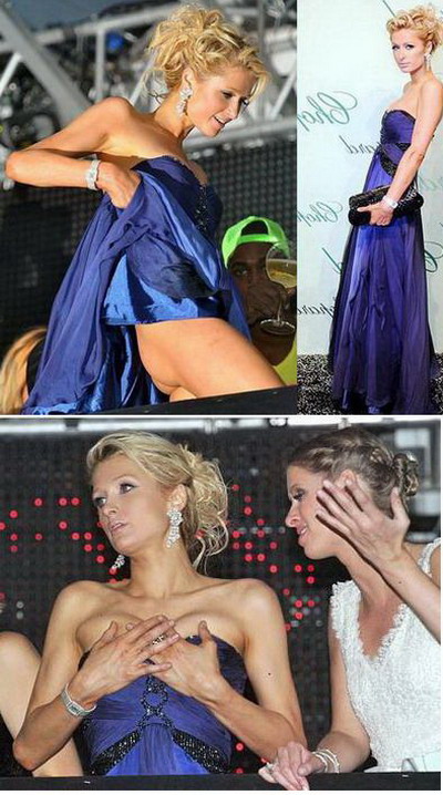Paris Hilton si-a aratat fundul la Cannes! A fost in pericol sa-si dezgoleasca si sanii!
