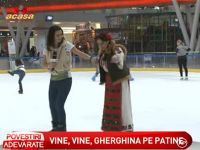 Gherghina Stancu s-a aventurat pe gheata, in costum popular si cu patine - VIDEO