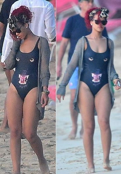 De Craciun, Rihanna si-a aratat formele voluptoase la plaja