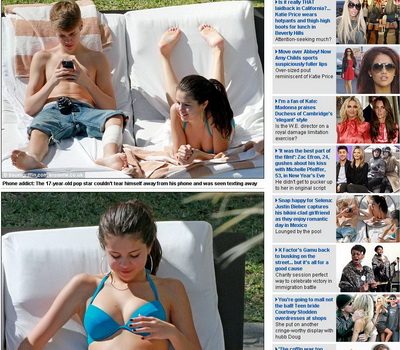Justin Bieber la plaja cu Selena Gomez - El se joaca cu telefonul si ea isi admira sanii 