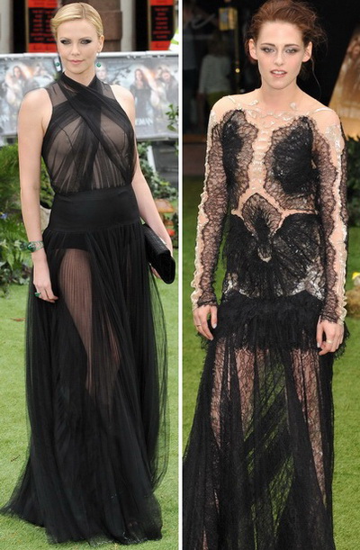 Kristen Stewart si Charlize Theron, in rochii transparente, au aratat mai mult decat voiau pe covorul rosu  - FOTO