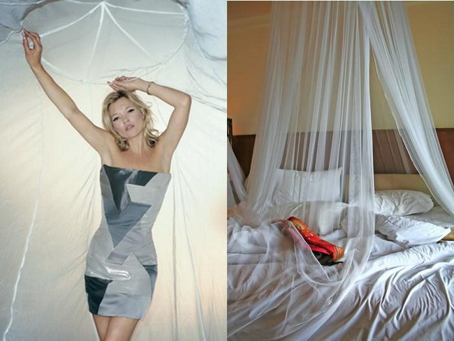 Kate Moss duce moda la extrem: poarta o rochie din plase de tantari reciclate!