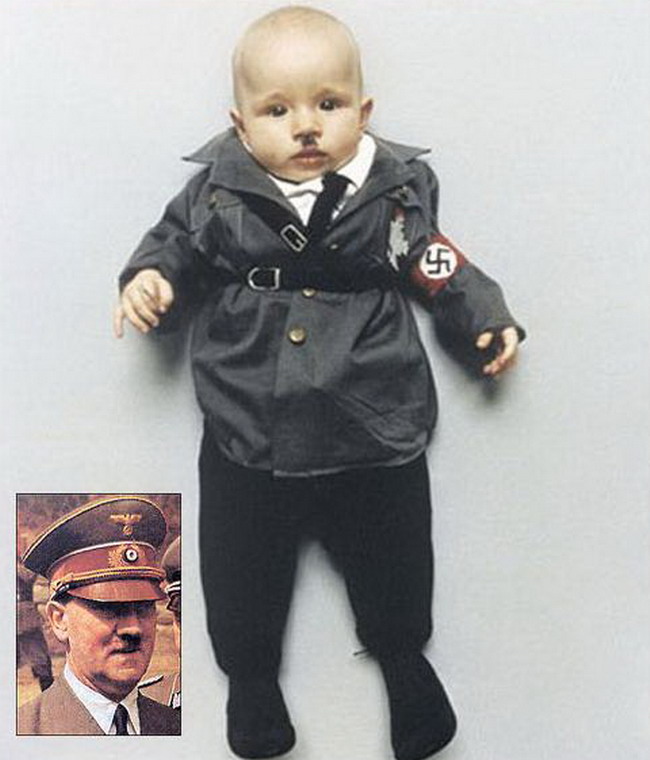 Foto-soc! O mama si-a imbracat copilul precum cei mai mari criminali ai omenirii: Hitler, Saddam Hussein sau Stalin!