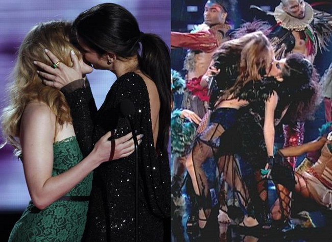 Seria saruturilor intre dive continua: Scarlett Johannson si Sandra Bullock, Miley Cyrus si o dansatoare