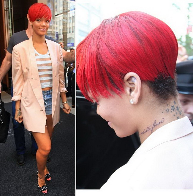 Rihanna si-a mai facut un tatuaj: si-a scris Rebelle fleur pe gat! FOTO