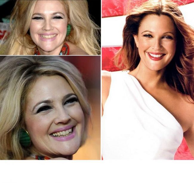 Drew Barrymore: in reviste - dinti stralucitori, in realitate - total diferiti! FOTO!