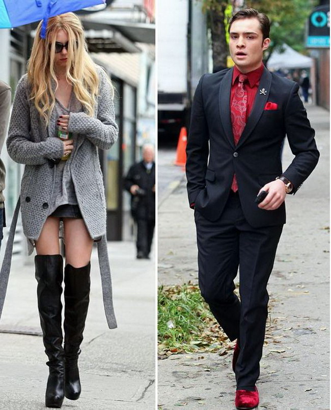 Pe platourile Gossip Girl: Taylor Momsen si Ed Westwick au trecut la garderoba de toamna! GALERIE FOTO