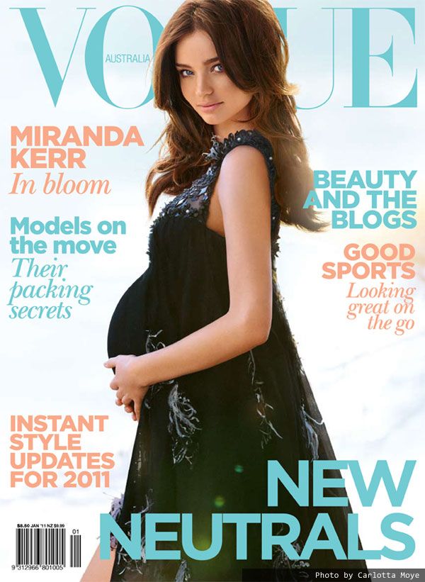 Miranda Kerr - prima vedeta din istorie care apare insarcinata pe coperta revistei Vogue Australia