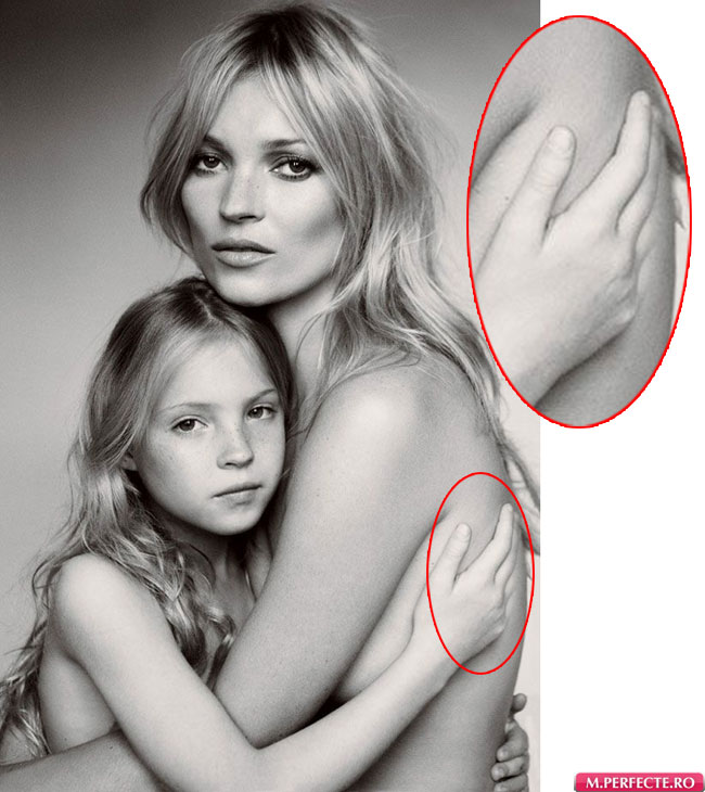 In cautarea perfectiunii: Kate Moss si fiica ei, photoshopate in Vogue