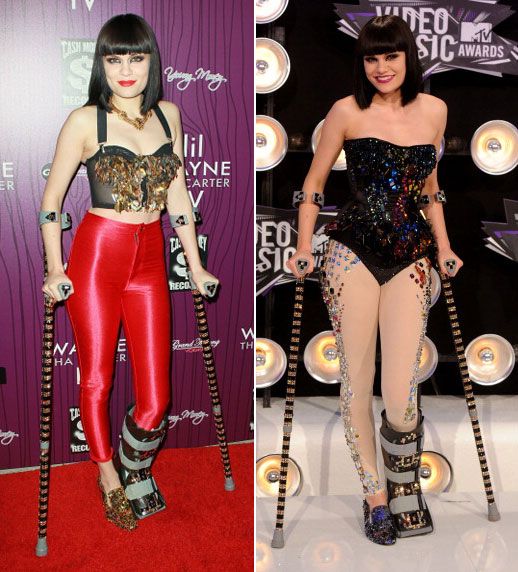 Jessie J - cu piciorul in ghips, accesorizat cu cristale, la premiile VMA