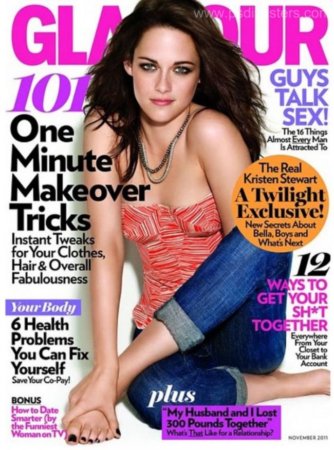 Kristen Stewart, fara mana pe coperta revistei Glamour UK
