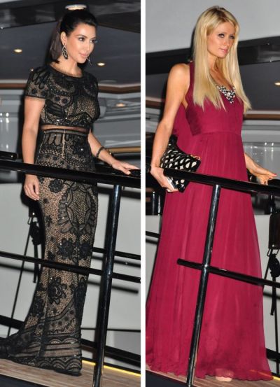 Cand uncenica isi intrece maestra. Kim Kardashian si Paris Hilton la o petrecere la Cannes. Cine s-a imbracat mai bine?